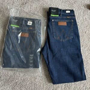 2 pairs WRANGLER RETRO PREMIUM MEN'S OSWALD DARK STRETCH SLIM STRAIGHT JEANS